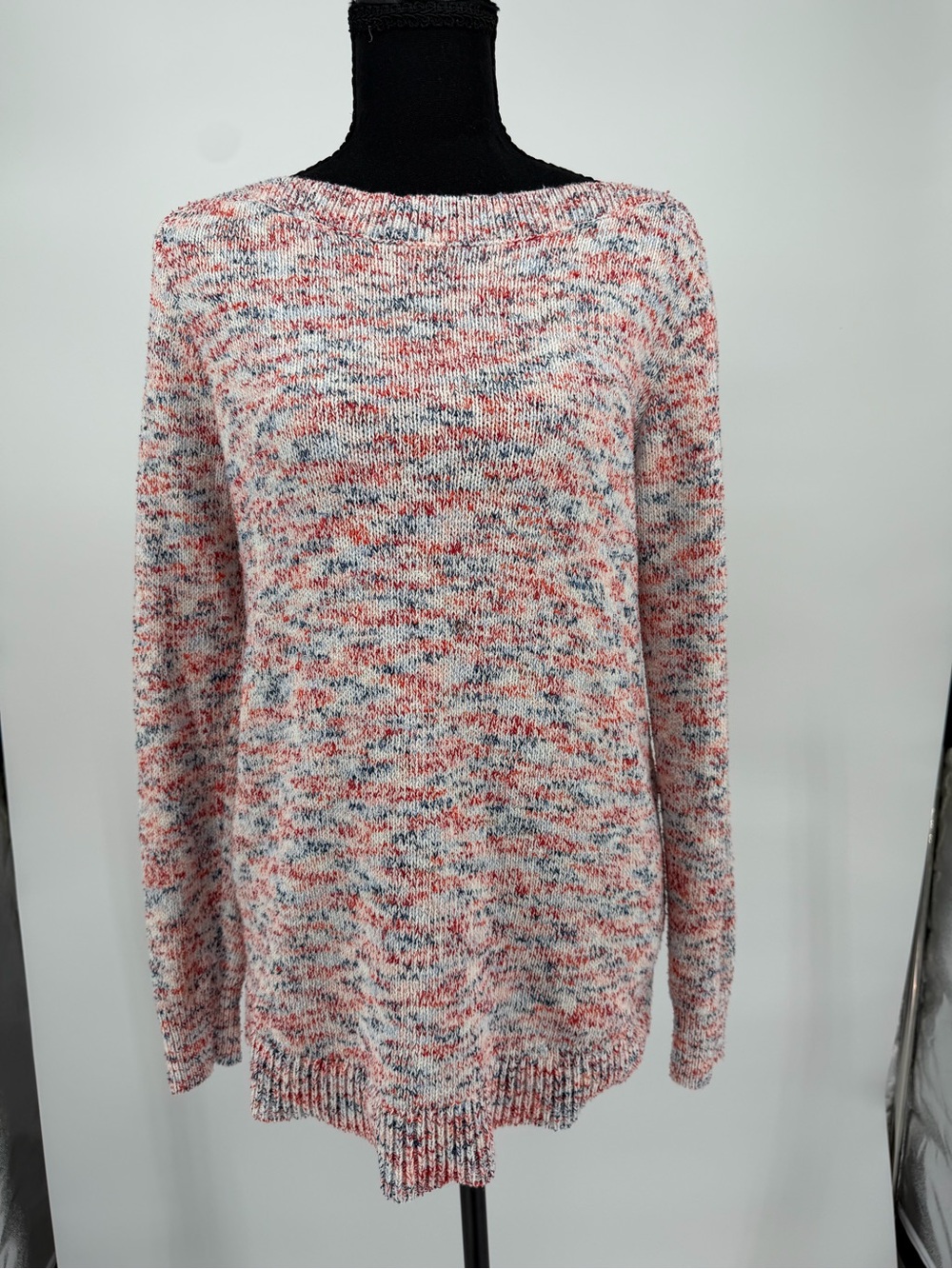LOFT Marled Crewneck Sweater in Pink and Blue